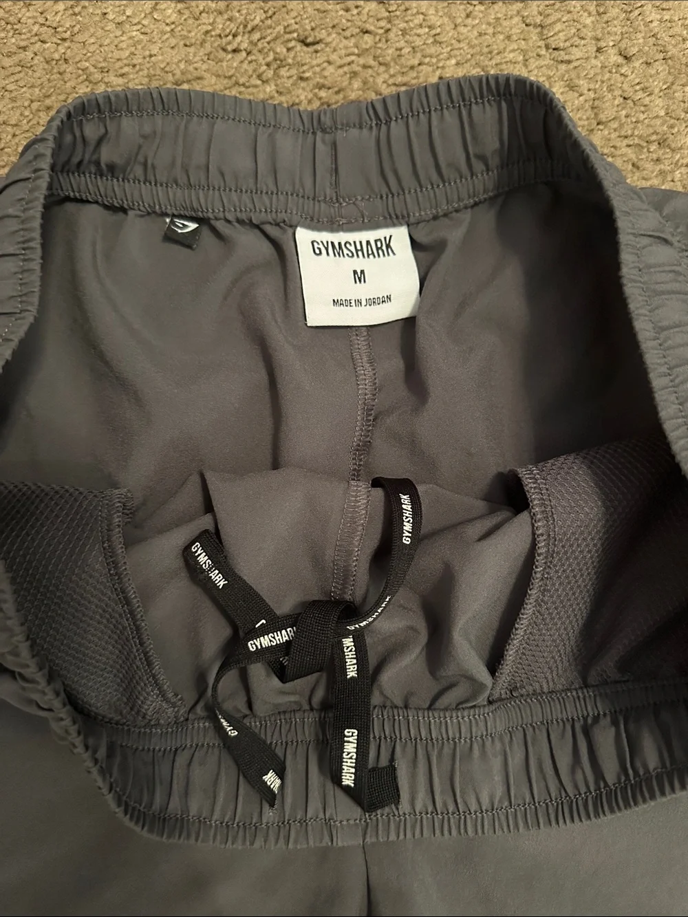 Gymshark Men’s Dark Gray Athletic Shorts with White Logo